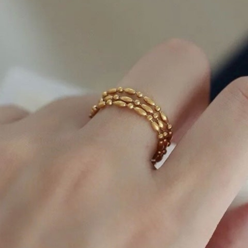Gold Beaded Layered Adjusted Ring Brand New